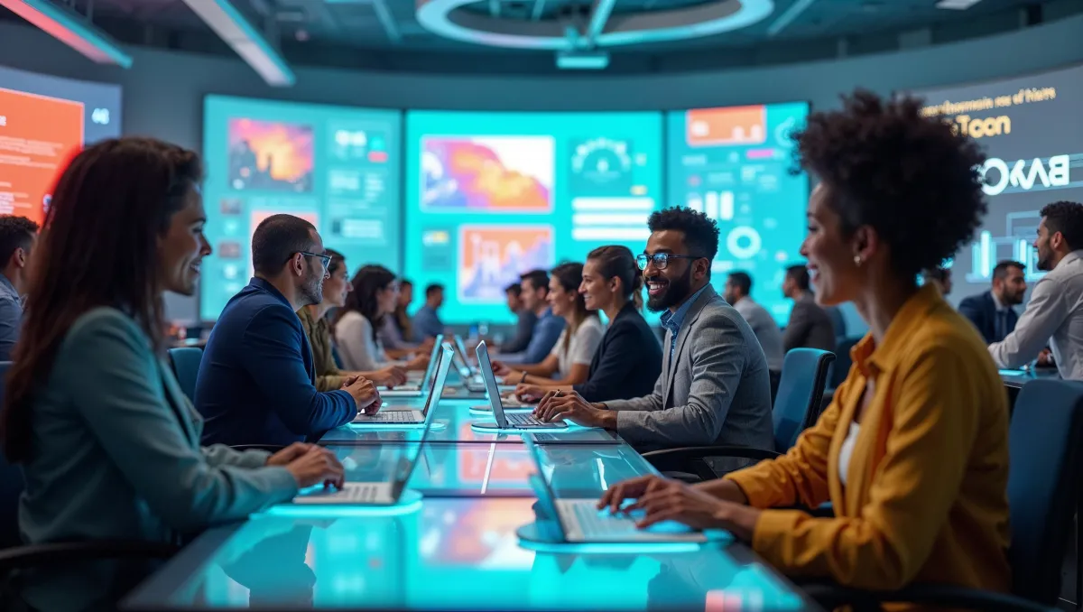 Equipe analisando relatório setorial em mesa de trabalho